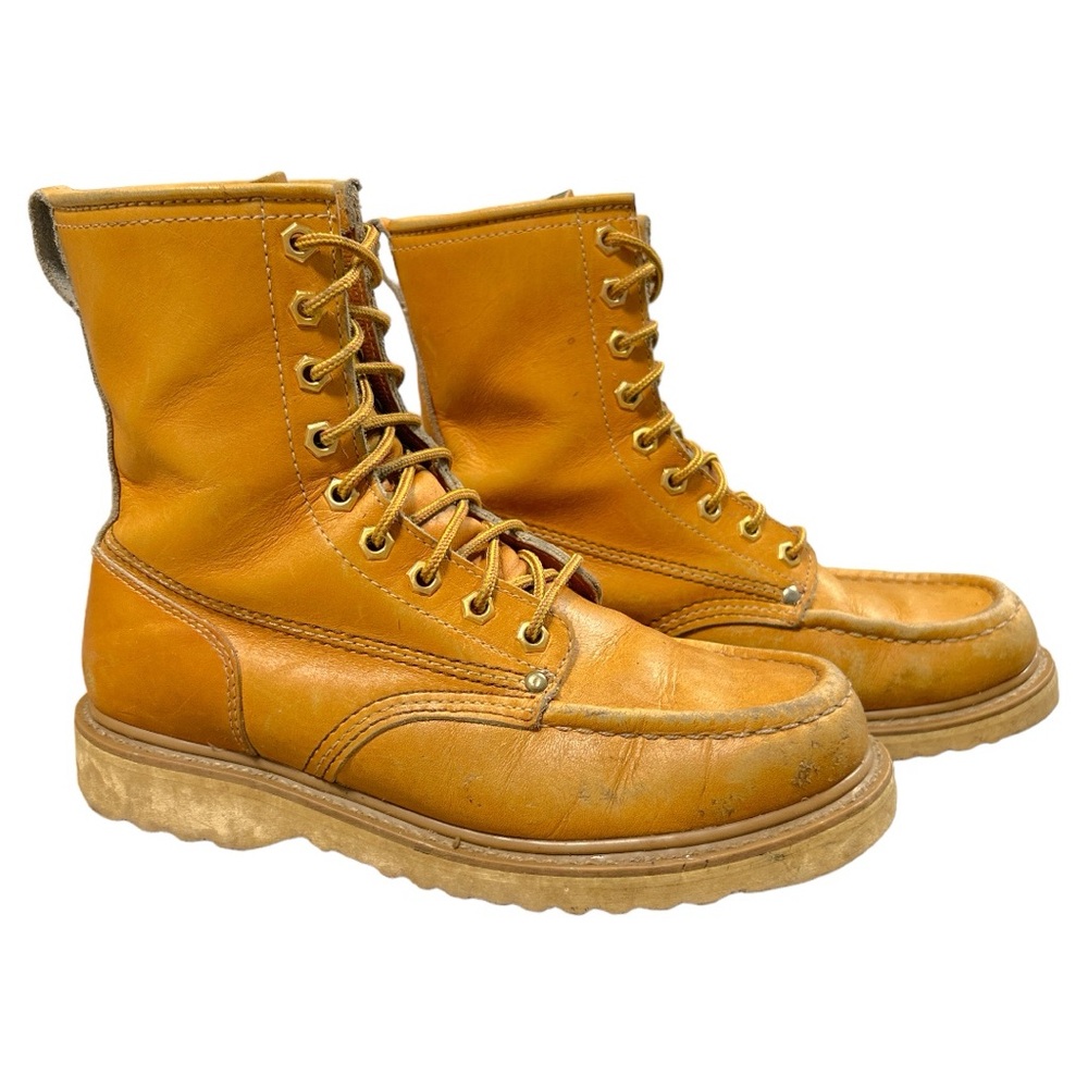VINTAGE MONTGOMERY WARD 1960s Moc Toe Lace Up Leather Work Boot Sz 7.5